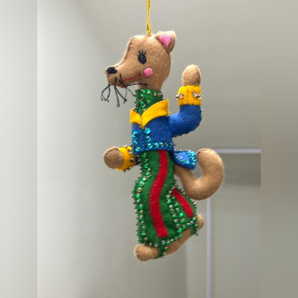 Mid Century Vintage Hand Crafted Sequined BIG BAD WOLF Christmas Tree Ornament
